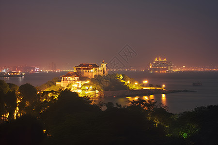 繁华的海港城市夜景背景图片