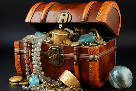 奢华昂贵的珍珠宝石箱图片