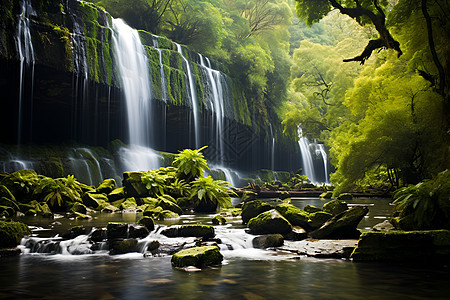 风景优美的丛林瀑布景观图片
