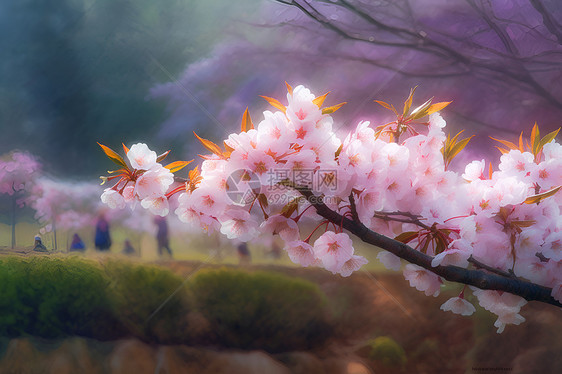 春季樱花盛开的油画插图图片