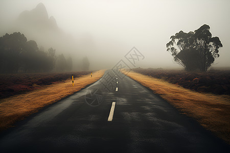 迷雾中消失的山路图片