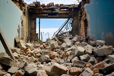 地震摧毁的房屋建筑高清图片