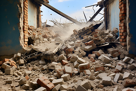 自然灾害损坏的房屋建筑图片