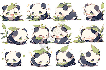 呆萌可爱的卡通小熊猫插图背景图片