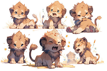 呆萌可爱的小狮子插图背景图片