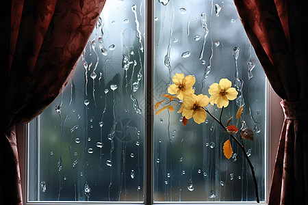 雨天窗户玻璃溅满雨落背景图片