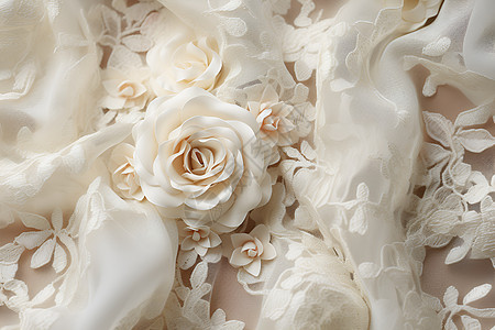 纺织物上的白色花朵背景图片