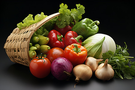 桌面上丰盛新鲜的蔬菜背景图片