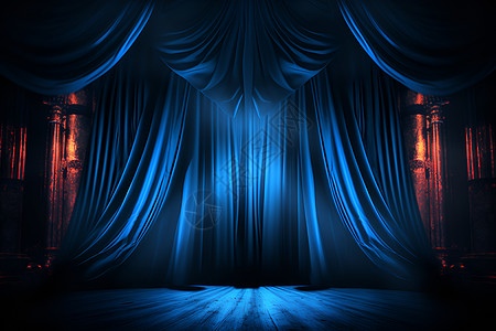 舞台上蓝色的窗帘背景图片