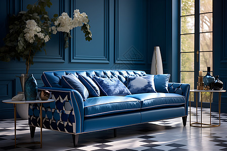 室内的蓝色沙发背景图片