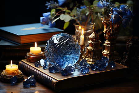 桌面上绚丽的蓝色水晶图片