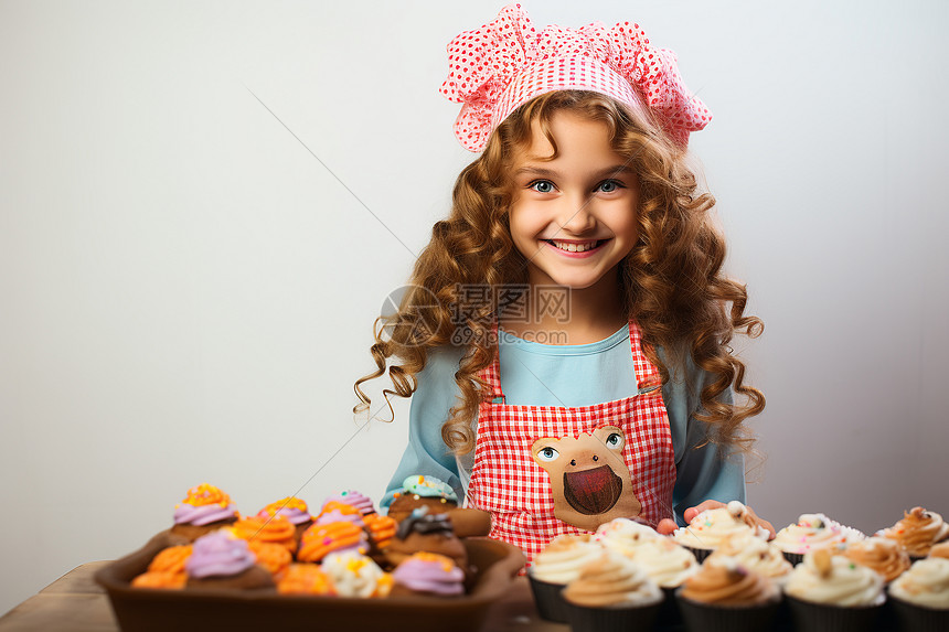 戴着厨师帽做蛋糕的女孩图片