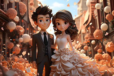 城市街道上的新郎新娘背景图片