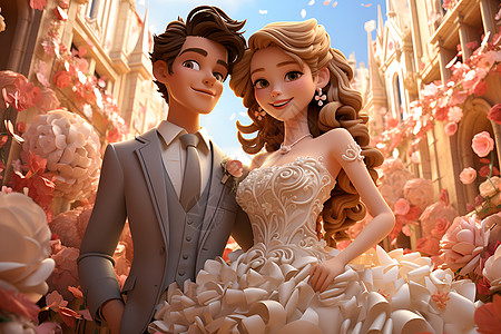 街道上的新婚夫妻背景图片