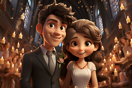 教堂里的新婚夫妻背景图片