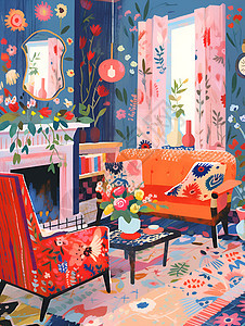 客厅彩色家具图片