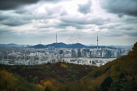 城市天际线的云海背景图片