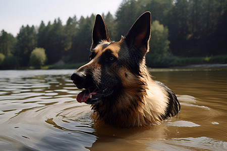 游泳的狗游泳的牧羊犬背景