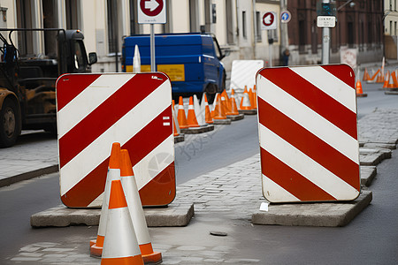 道路施工标志警示道路施工中心背景