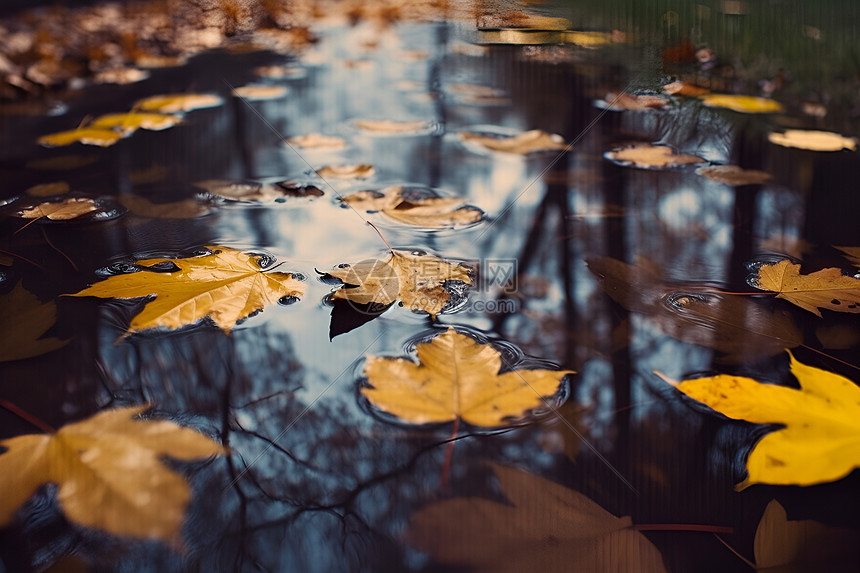秋雨中的落叶景观图片