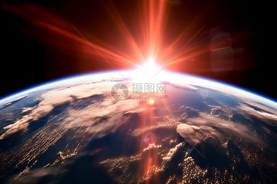 阳光照耀下的地球太空景观图片