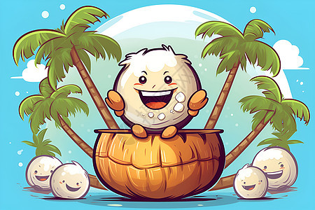 可爱椰子的卡通插图背景图片