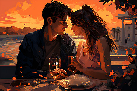 浪漫晚餐的年轻情侣图片