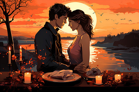 浪漫之夜的烛光晚餐图片