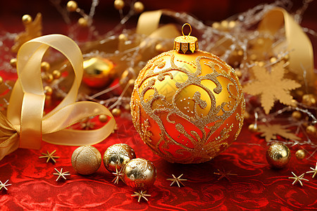 红金圣诞装饰品背景图片