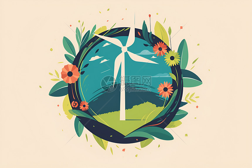绿色能源的风力发电机图片