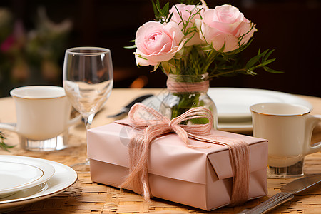 桌子上粉色礼物背景图片