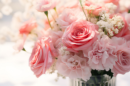 粉色的玫瑰花中倩影背景