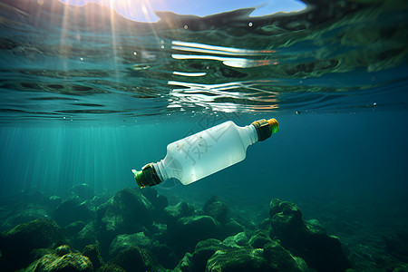 海洋中的塑料瓶图片