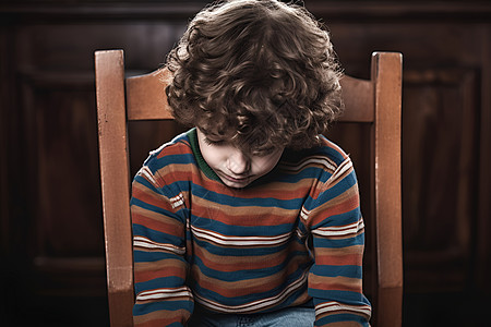 男孩低头坐在椅子上背景图片