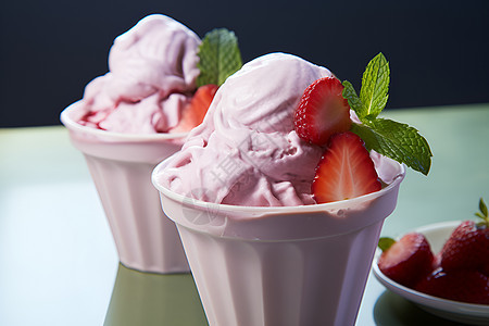 草莓冰淇淋甜点图片