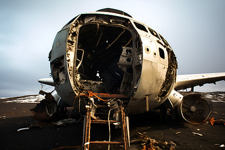 损坏断裂的飞机废墟图片