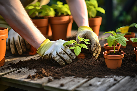培育绿植盆栽的园艺师图片