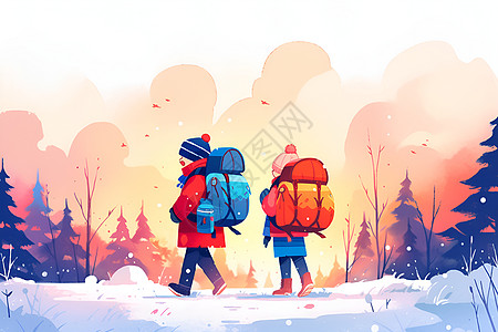 冬季结伴上学的小伙伴图片