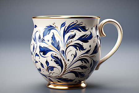 蓝白花式陶瓷杯背景图片