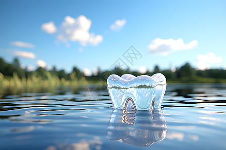 水面上站立的透明牙齿背景图片