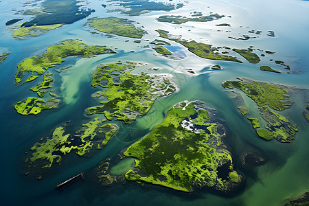航拍绿色河流和岛屿图片