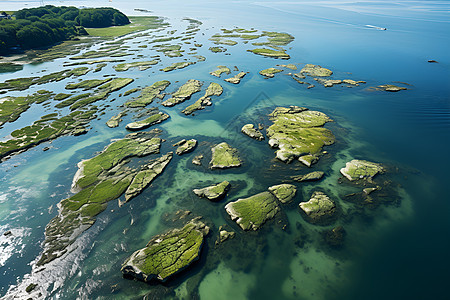 透明水面下的岛屿图片