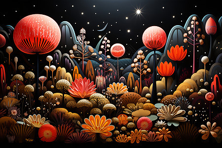 幻境夜空繁星下的花园背景图片