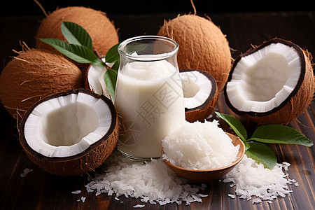 健康的椰子和牛奶背景图片