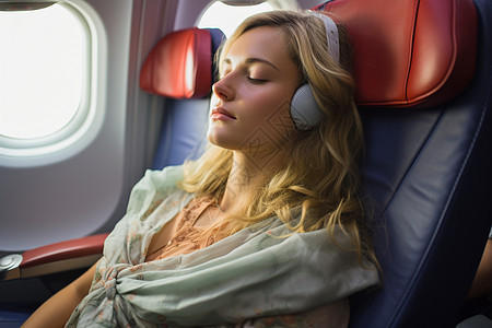 机舱内休息睡觉的女人图片