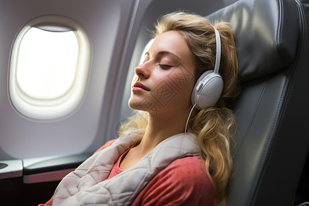 飞机上睡觉休息的女人高清图片