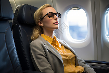坐在飞机上的女人图片