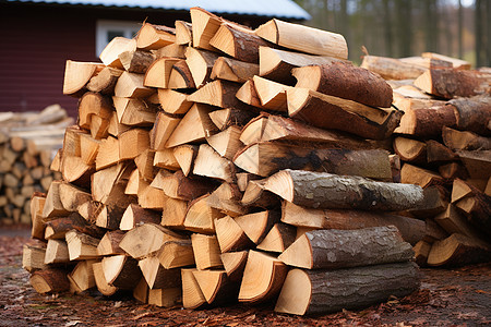 木材砍伐户外堆放的木材背景