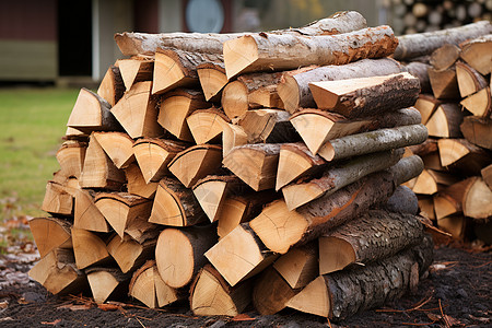 砍伐的木材木材堆放高清图片