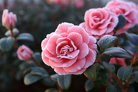 冰冷中的粉色玫瑰花背景图片